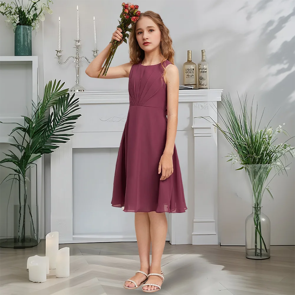 Платье трапециевидной формы для юных подружек невесты, туман шелковицы, платье с цветочным узором для девочек, шифоновое платье длиной до колена, садовое гала-платье для свадебной вечеринки