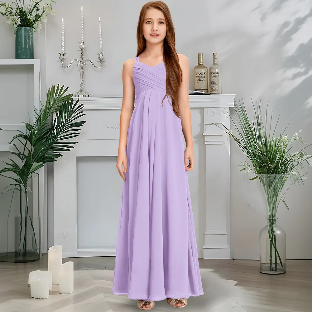 Платье подружки невесты в полный рост, темно-синее, с V-образным вырезом, шифоновое, кружевное, длиной до пола, платье с цветочным узором для девочек, без рукавов, с молнией сзади, идеально подходит для