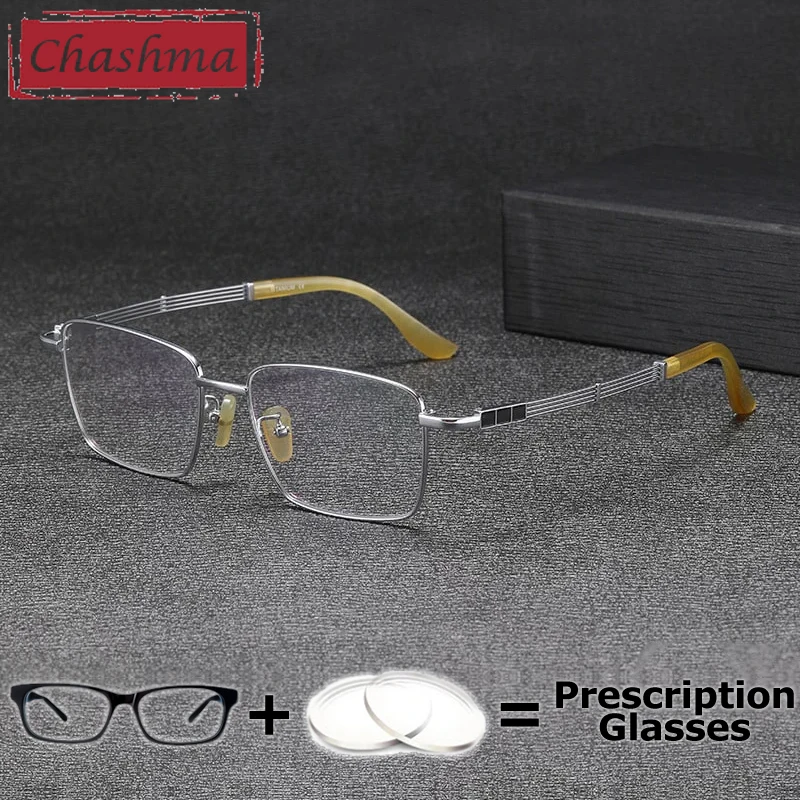 Chashma Prescription Glasses Men Top Quality Pure Titanium Spectacles Lightweight Eyeglasses Frames Ox Horn Temple 148mm Eyewear