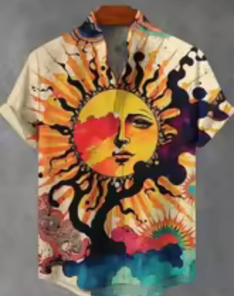 New sunflower linen shirt 3D printing shirt men's Hawaiian shirt men's casual professional lapel shirt summer beach short-sleeve