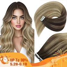 VeSunny-Extensions de Cheveux Humains Lisses et Sans Couture, Vrais Cheveux Naturels, Balayage, Trame de Peau, Document #4-14-60, Nouveau