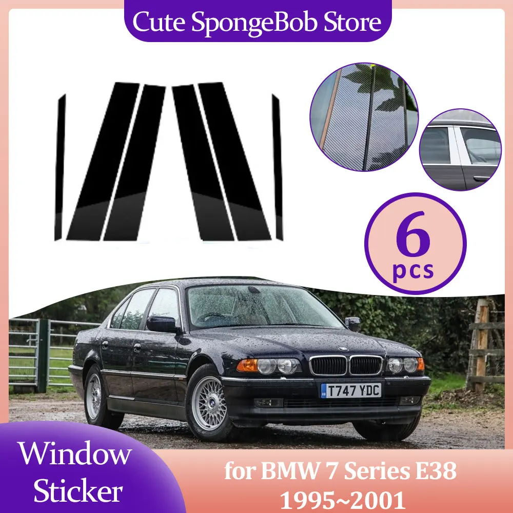 Car Door Window Trim Cover for BMW 7 Series E38 1995~2001 1996 Carbon Fiber Black Chrome Sticker Pillar Posts Decal Accessories