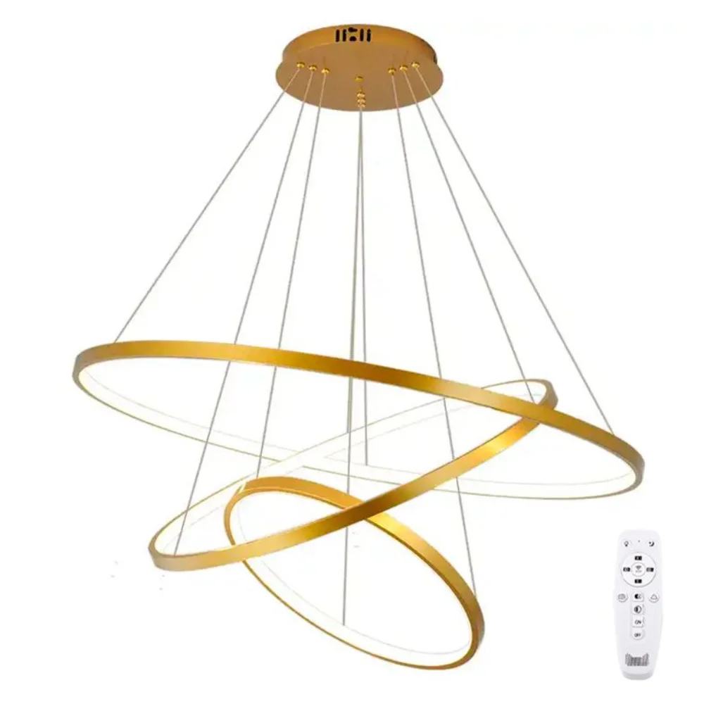 Chandelier Led Modern Pendant Rings 89W 3 Arcs Golden Brinovar