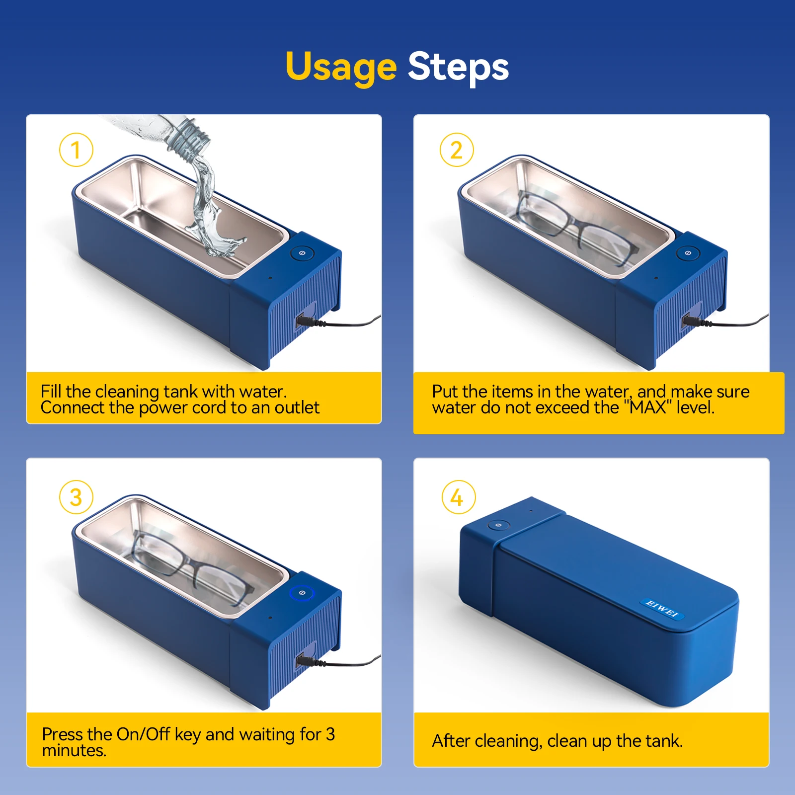 Eiwei-超音波ジュエリークリーナー,50KHz,600ml,ジュエリークリーナー,リング,ペンダント,アイライナー