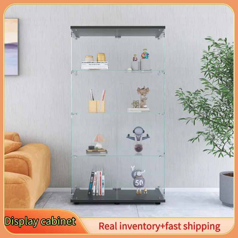 Vetrina in vetro Comanlai, vetrina in vetro a 4 ripiani, 2 ante, con serratura, vetrina in vetro da collezione, per soggiorno