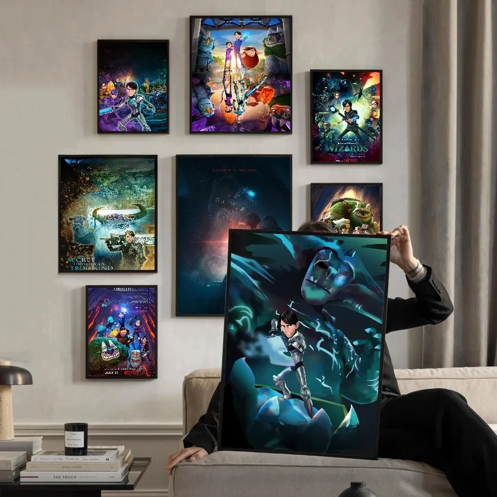 Affiches imprimées du film Trollhunters de bonne qualité, autocollant en papier imperméable, affiches de café et de bar, stickers muraux