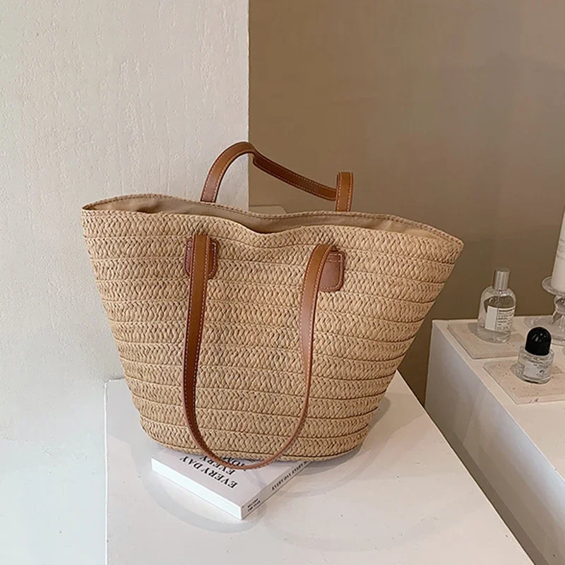 Frauen Große Kapazität Schulter Tasche Sommer Stroh Gewebt Korb Handtasche Mode Weibliche Luxus Designer Strand Tasche Bali Shopper Tote