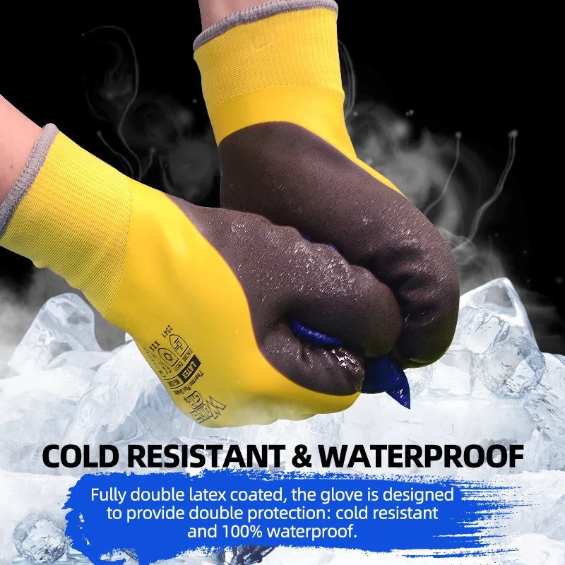 Wonder Grip Cold Resistant Waterproof Work Gloves (12 Pairs) - Full Dual Latex Coating, 13-Gauge Acrylic-Polyester Liner