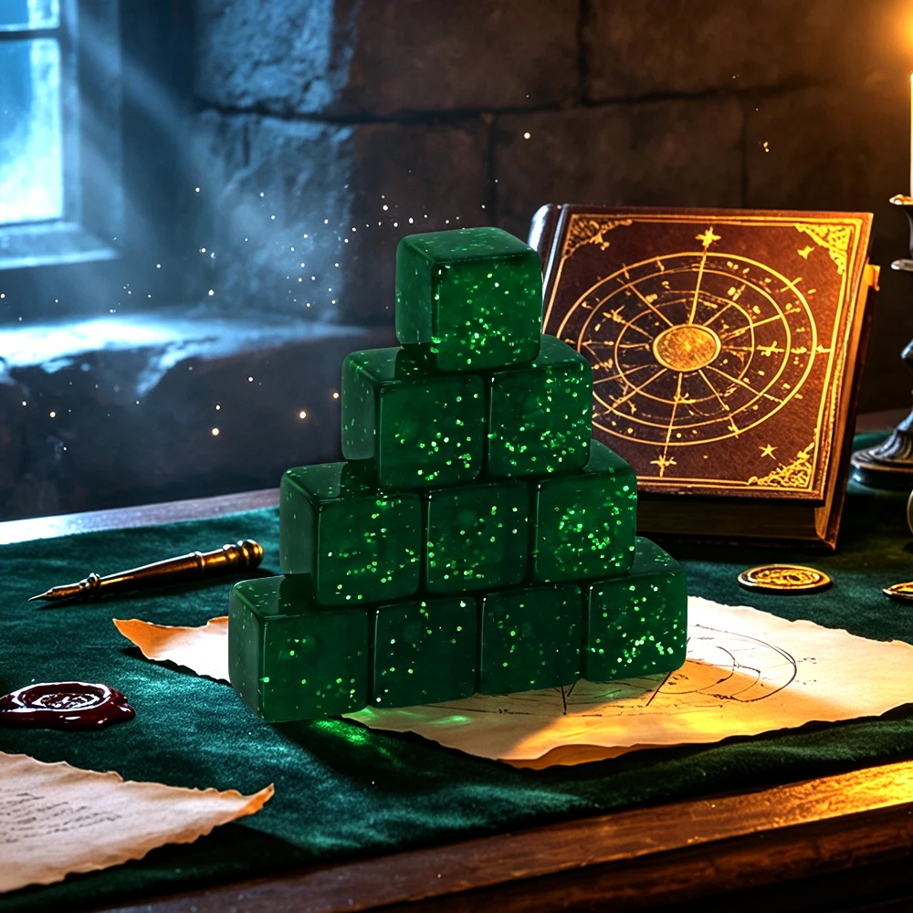 10Pcs Starry Green D6 Dice Set Polyhedral Dice for Board Games DND Role Playing Family Game Night Collectors Gamers