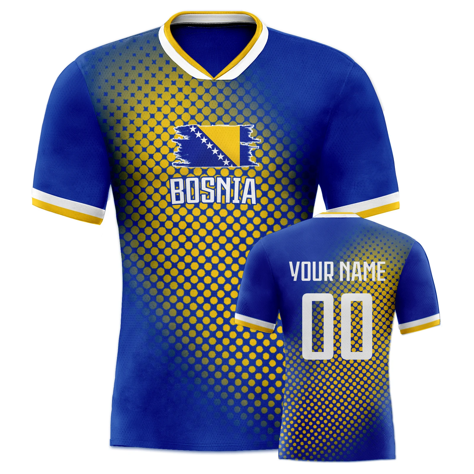 Custom Bosnia Soccer Jersey Personalized Name Number Football Team Shirt for Men Women Kids Jerseys