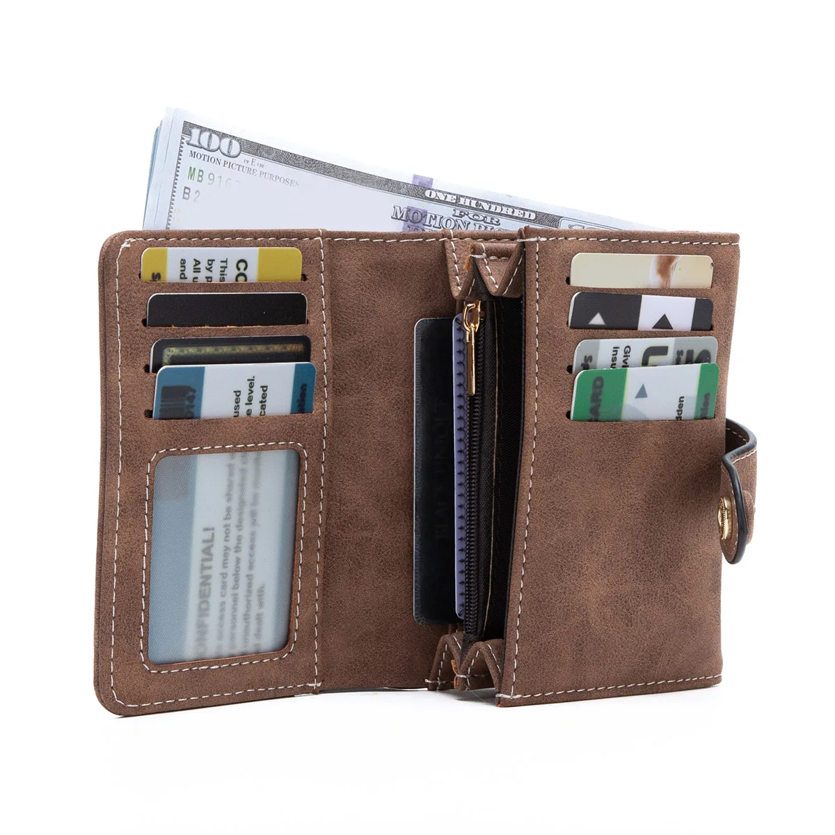 Vintage Compact Women's Bifold Short Wallet with Snap Closure, Multi-Card Slots, Coin Purse & ID Window Large Capacity Zipper Cl