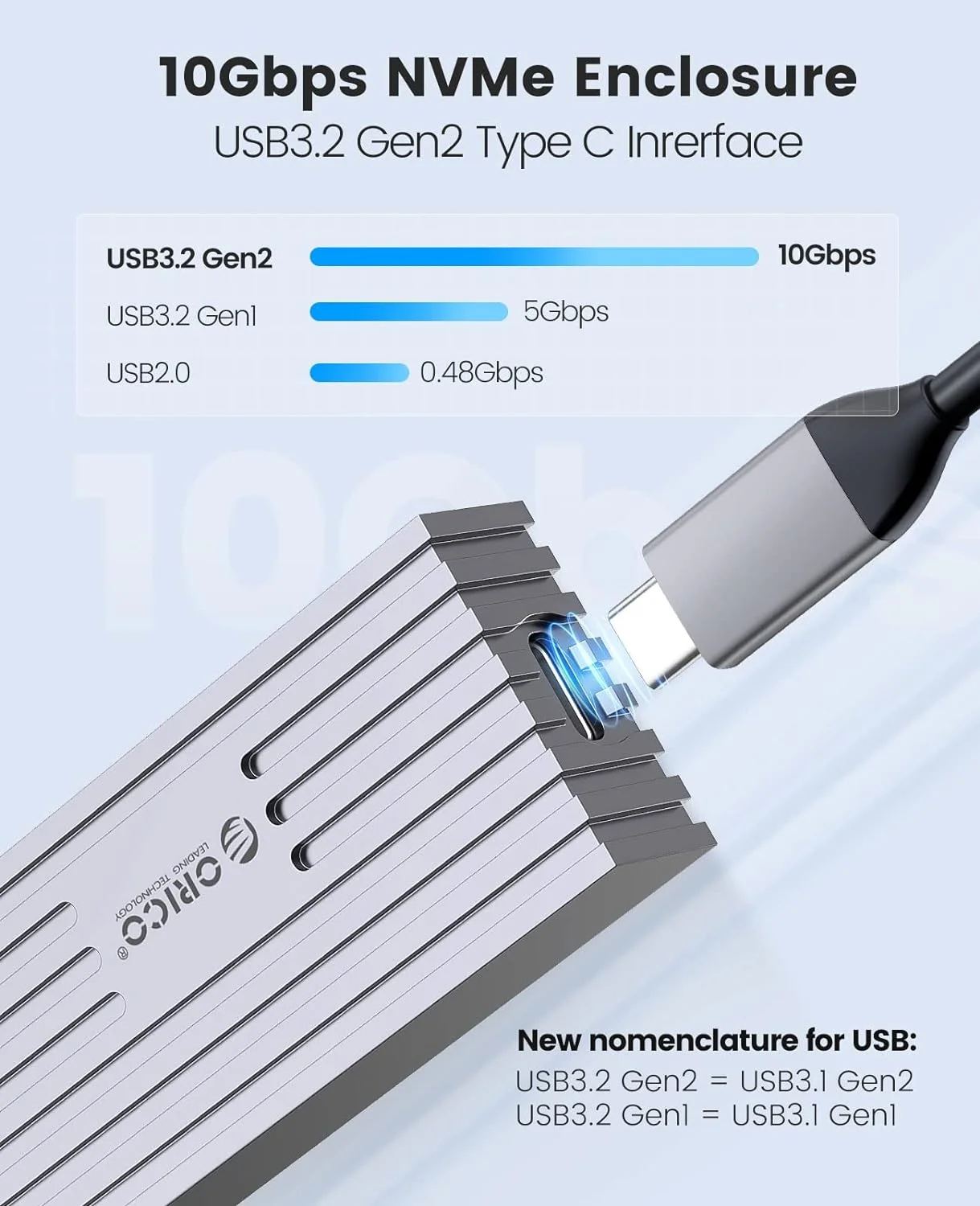 ORICO M2 NVMe Case 10Gbps M.2 to USB Type C 3.1 SSD Adapter for NVME PCIE M-key SSD Disk Box Aluminum Alloy M.2 SSD Case