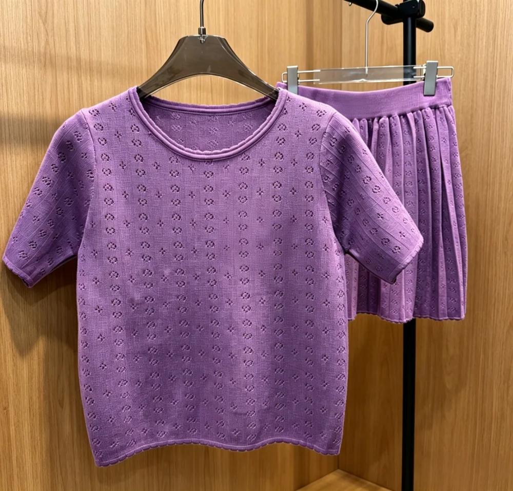 2026 New Style Womens Purple Short Sleeve Top and Short Skirt Size S Elegant Fashionable And Temperamental Code 022