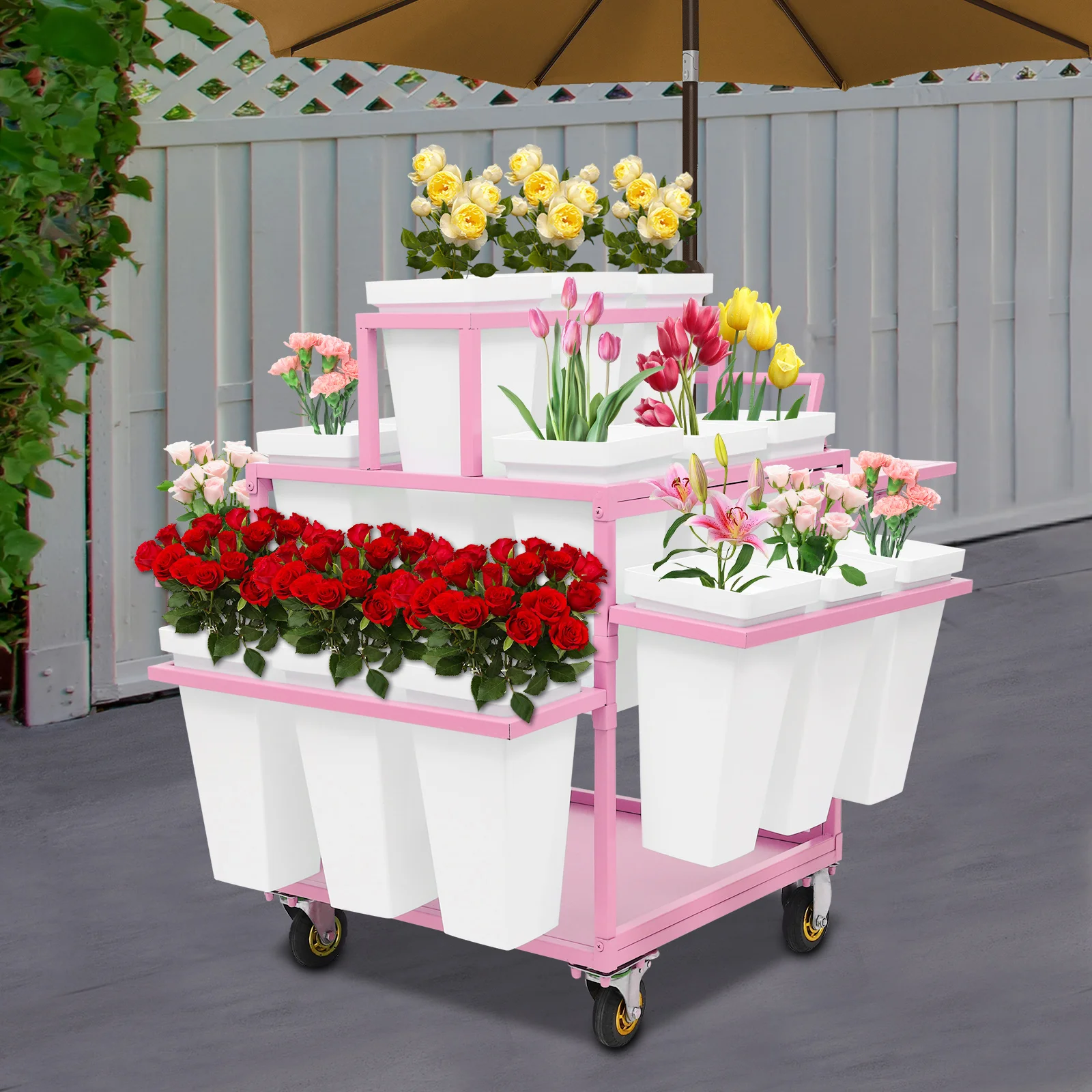 

Витрина для цветов на колесиках, витрина для цветов с ведрами, квадратная витрина для цветов для флористов, садов, балконов, выставок