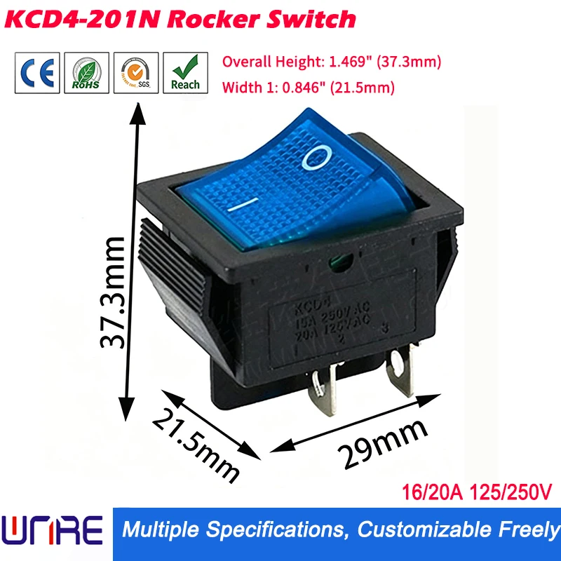 KCD4 Rocker Switch ON-OFF 2 Position 4 Pins /6 Pins Electrical Equipment With Light Power Switch 6/16/30/50A