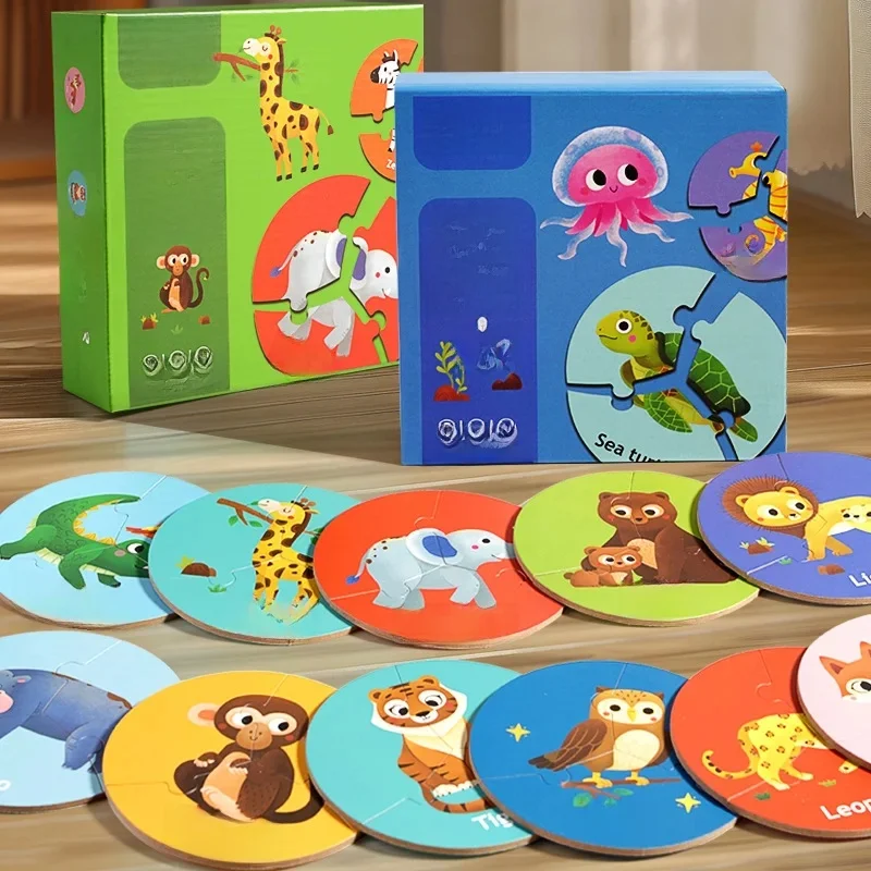 Puzzle circulaire d'appariement d'animaux précoces, entraînement logique de mise au point interactive, jouet de jeu de société, cadeau d'anniversaire