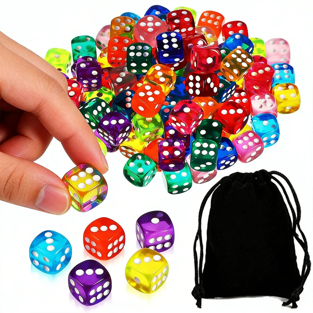 30pcs 14mm High-Clarity Acrylic Dice with Colored Dots - Includes Black Drawstring Storage Bag, Vibrant RPG Polyhedral ZSY