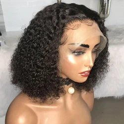 Perruque Bob Lace Front Wig 100% naturelle bouclée, cheveux humains, 13x4, pre-plucked, densité 250%, pour femmes africaines