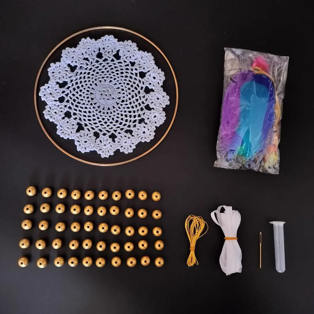 

Make Your Own Dream Catcher Arts And Crafts Kit For Tween Girls Including White Web Golden Beads Feathers Thread Needle Ribbons