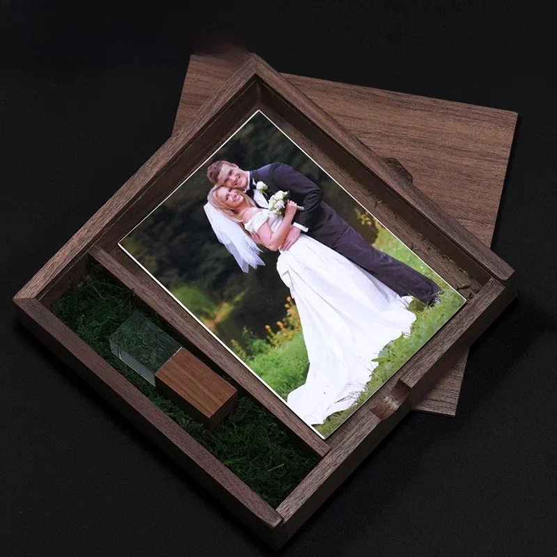 JASTER USB 3.0 Flash-Laufwerk Kristall-Walnussholz-Box USB-Stick Kostenlose Individuelle Logo-Gravur Speicherstick Fotografie Hochzeitsgeschenk Pendrive 64G