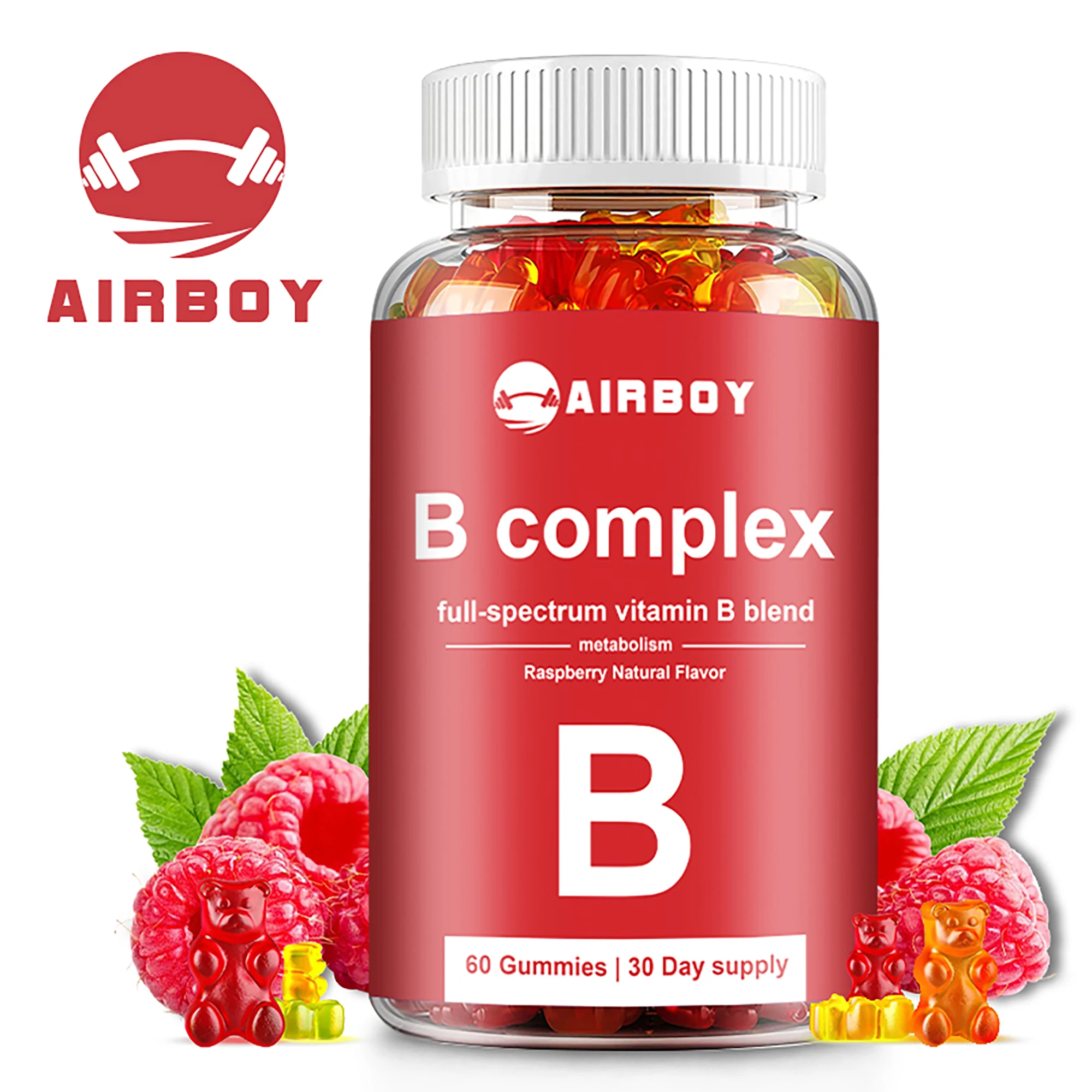 Complexo vitamínico B-Boost Energy, Aumente o metabolismo, Melhore o humor, Alivie o estresse, 60 gomas