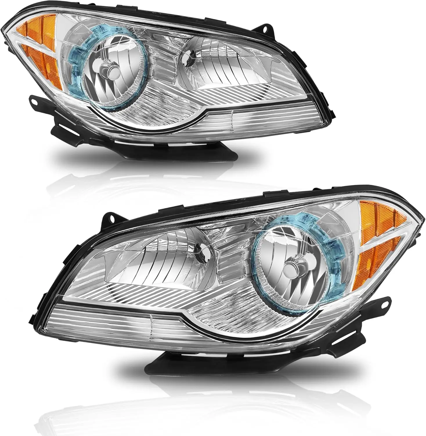 

Фары в сборе SHAWHO AUTO для Chevrolet Malibu 2008-2012 (хромированный корпус, янтарный отражатель)