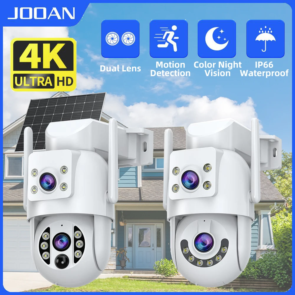 

Уличная IP-камера JOOAN 4K с двумя объективами, солнечной батареей, двумя экранами, низким энергопотреблением, автоматическим отслеживанием и водонепроницаемостью