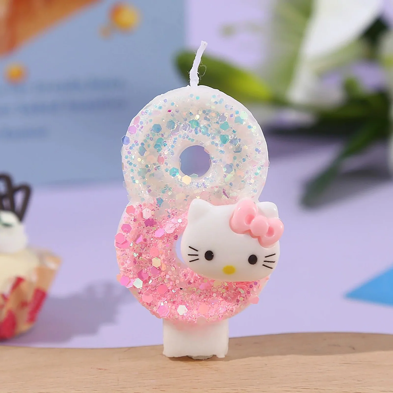 เทียนวันเกิดตัวเลขหัวแมวน่ารัก DIY ตกแต่งเค้ก สีชมพูขาว กลิตเตอร์ ปาร์ตี้สำหรับเด็กชายเด็กหญิง