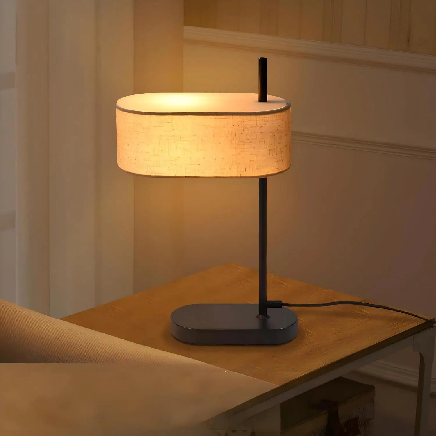 Nachttischlampe Schlafzimmer Tischlampe Vintage - E14 Schwarz Tischleuchte Stoff Nachttischleuchte mit Kabel Schreibtischlampe Rustikal Bettlampe Retro für Wohnzimmer(ohne Leuchtmittel)
