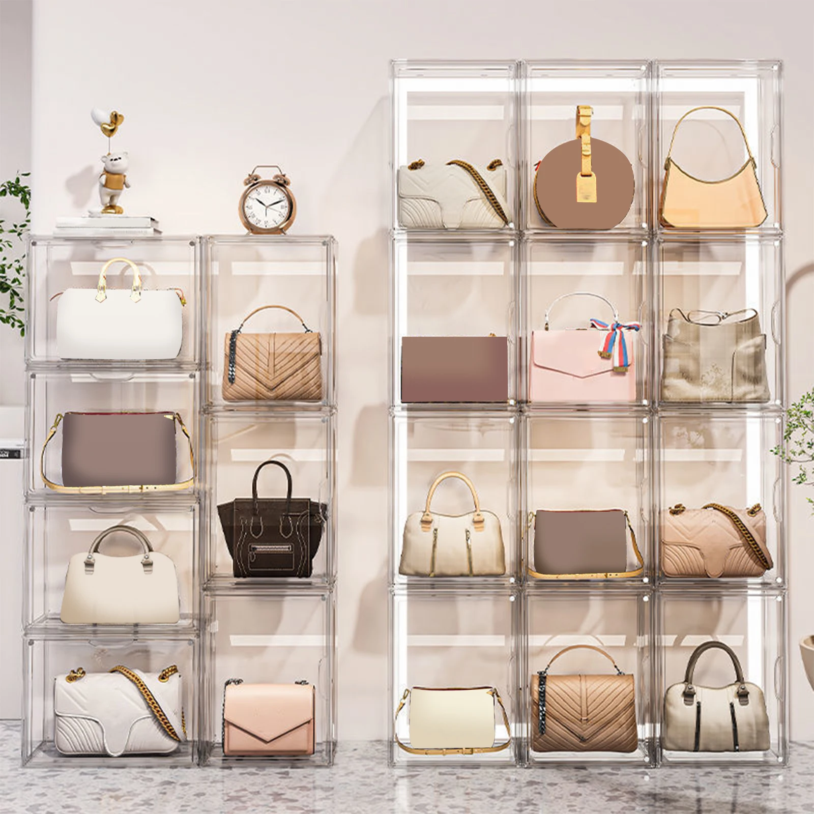 Transparent Storage Bin Sturdy Organizing box Clear Handbag Showcase Display Case for Home Cosmetic Collectibles book Cabinet