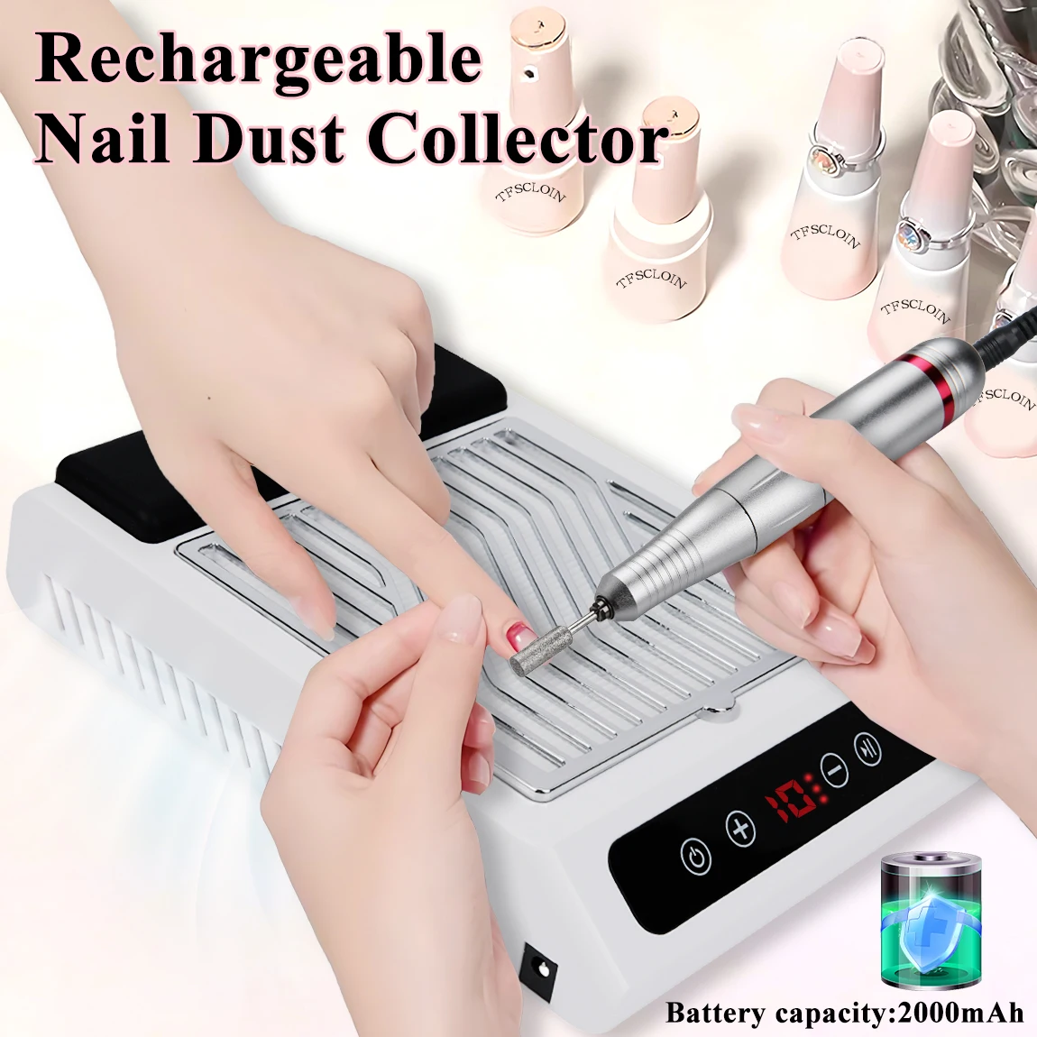 Professional Nail Dust Collector For Manicure Machine Powerful Nail Vacuum Cleaner With Removable