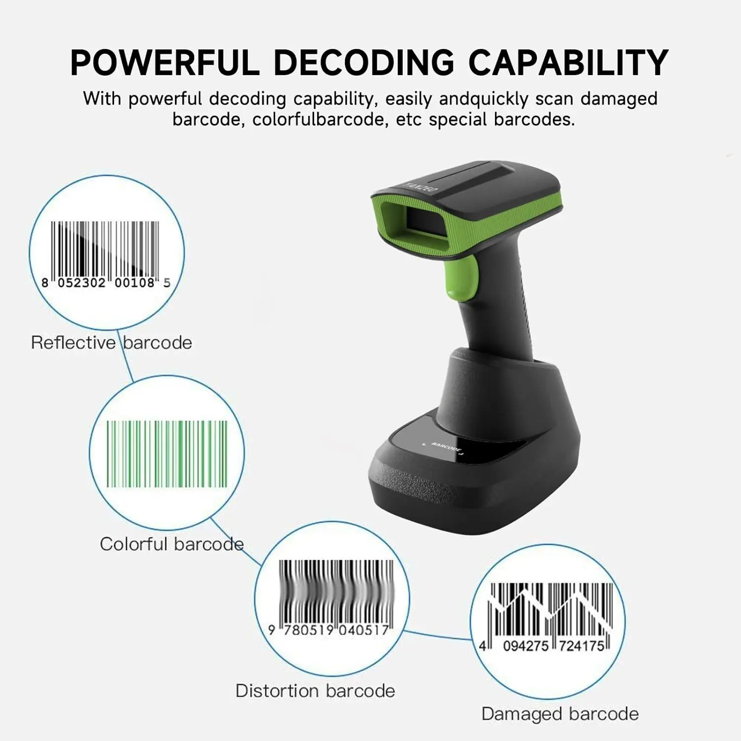 SC2388 Wireless 2D Barcode Scanner with Smart Charging Base, With Bluetooth 2.4G Wireless & USB Wired 1D 2D QR Image Reader