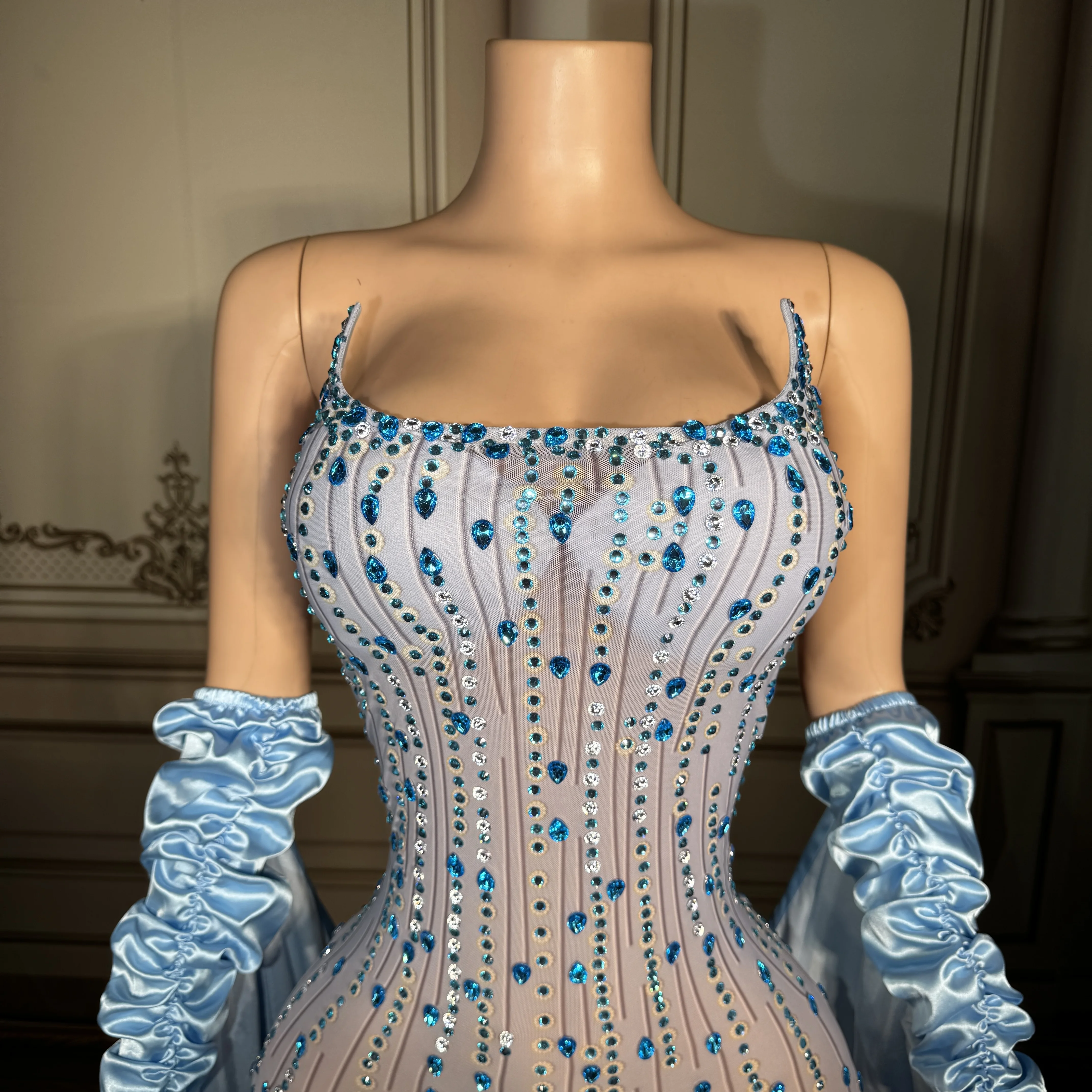ZD Women Light Blue Vertical R - Sexy Mesh Sheer Bodycon Dress recension och pris