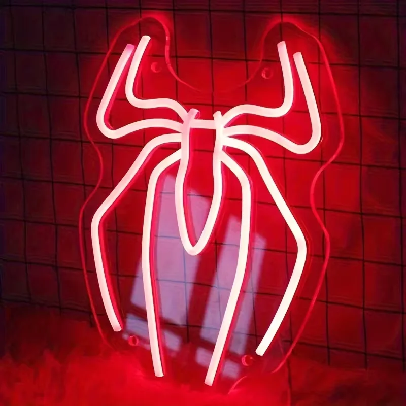 A Neon Sign Featuring a Red Spider from an Anime. Halloween Christmas Decorations