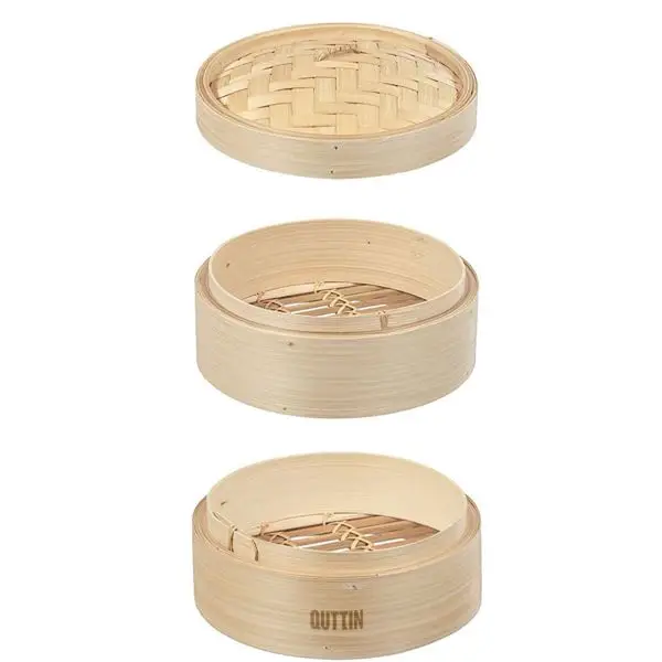 Starley-Steamer Quttin Bamboo with Lid, 2 Tier, Steam Basket for dim sum, Rice, Vegetable, Meat, Traditional Steaming Bowl