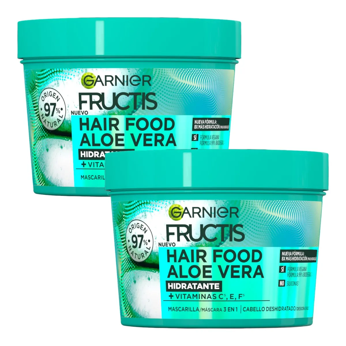 GARNIER Fructis Pack de 2 Mascarillas Hair Food aloe vera mascarilla hidratante Hidratantes y nutritivas 400 ml (800 ml en total)