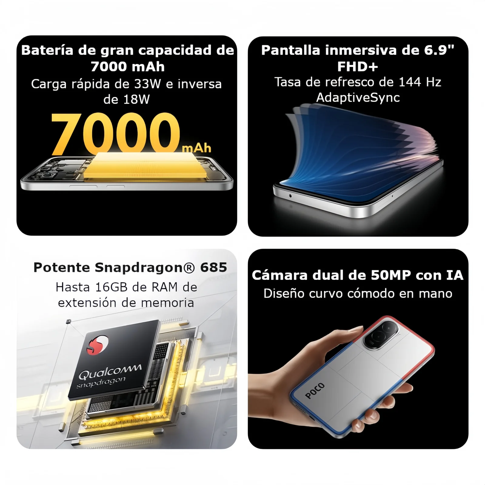 Xiaomi poco m7 4g mobile 8+256gb, 50mp ai camera, 6.9" fhd+ screen, snapdragon 685, 33w + 18w reversible charging, without charger