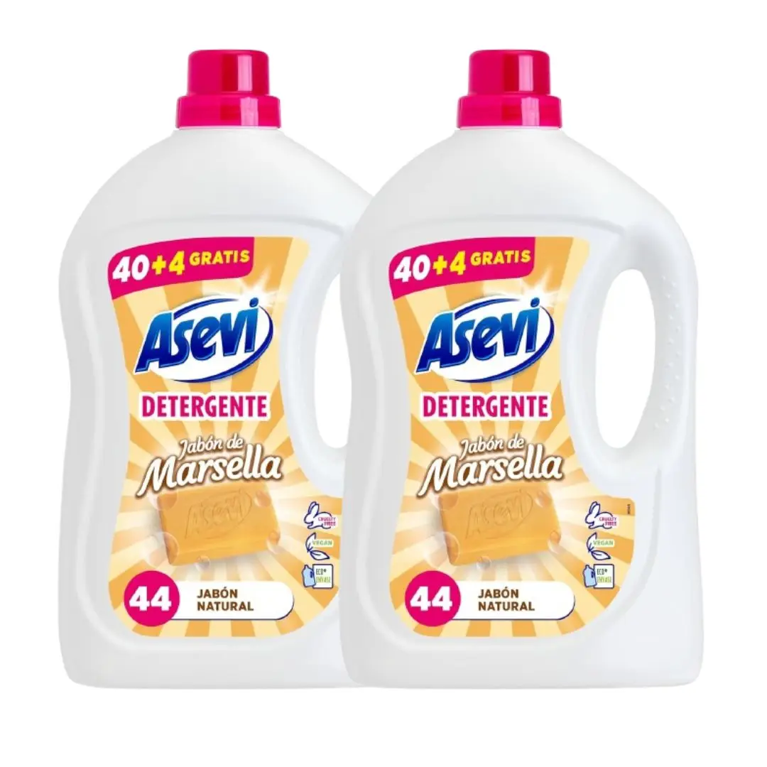 Pack 2- Detergente Asevi Jabón de Marsella 40+ 4 gratis.