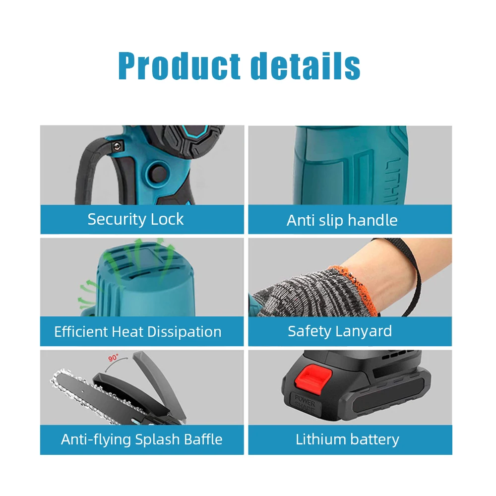 3000W 6Inch Electric Chain Saw Handheld Mini Chainsaw Tree Wood Cutter Pruning Garden Power Tool For Makita 21V Battery