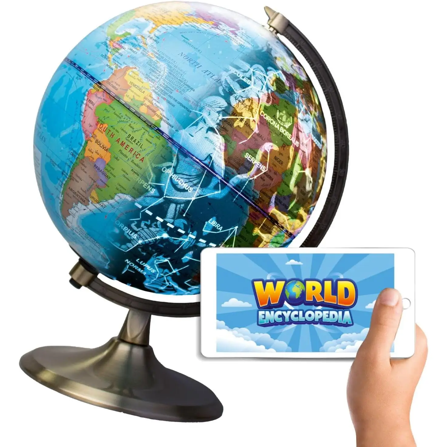 BIG MINDS - Globo Terráqueo 3 En 1 | Bola Del Mundo Interactiva Niños Con App | Globo Terraqueo Con Luz En Español | Globo Terráqueo Niños Con Base Dorada