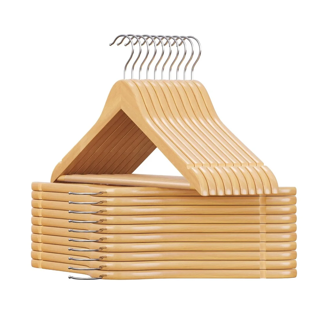 X-Juego de Perchas de Madera Para Ropa, Perchas Resistentes con Muescas en Hombros, Barra Para Pantalones y Gancho Giratorio De 360°, Perchas De Madera Para Trajes, Camisas, Abrigos Y Chaquetas