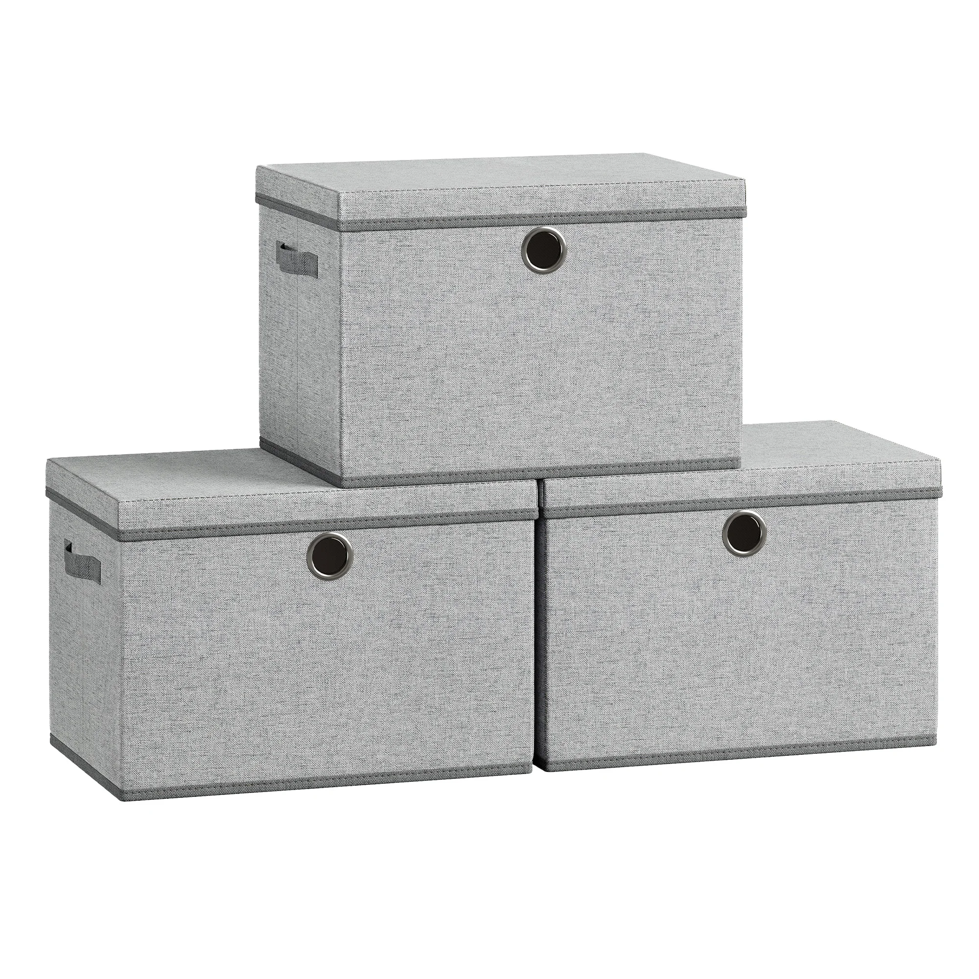 SONGMICS Scatola Portaoggetti con Coperchio, Set di 3 Organizer in Tessuto, Pannelli Interni in PP Inodore, Pieghevoli e Impilabili, Maniglie, 43 x 30 x 30 cm, Grigio Colombo/Grigio Ardesia/Beige