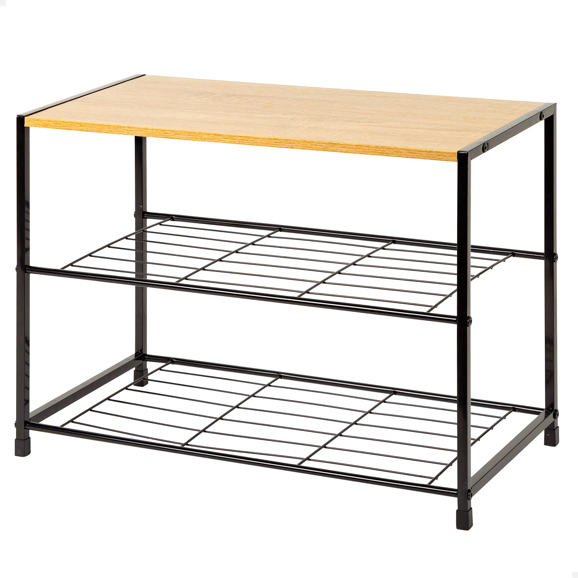 Max Home - Zapatero metálico para entrada recibidor, estantes, de madera y estructura acero negro, estilo industrial, diseño abierto, estantería para zapatos, decoración hogar, organización calzado,