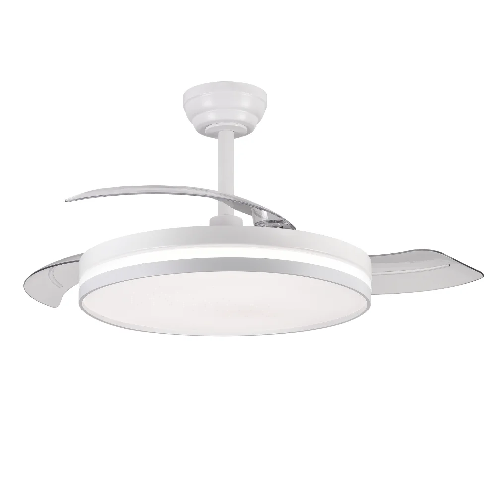 Ventilador De Techo motor Dc Eplus Blanco con Aspas Desplegables 60w. 3 Temperaturas seleccionables, control remoto con temporizador y Memoria, 6097 Lumenes intensidad regulable, luz de noche, 6