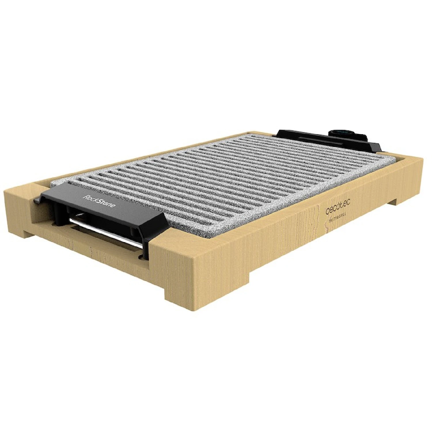 Cecotec Plancha de asar eléctrica Tasty&Grill 2000 Bamboo LineStone. Potencia 2000 W, Estructura Bambú, Termostato regulable