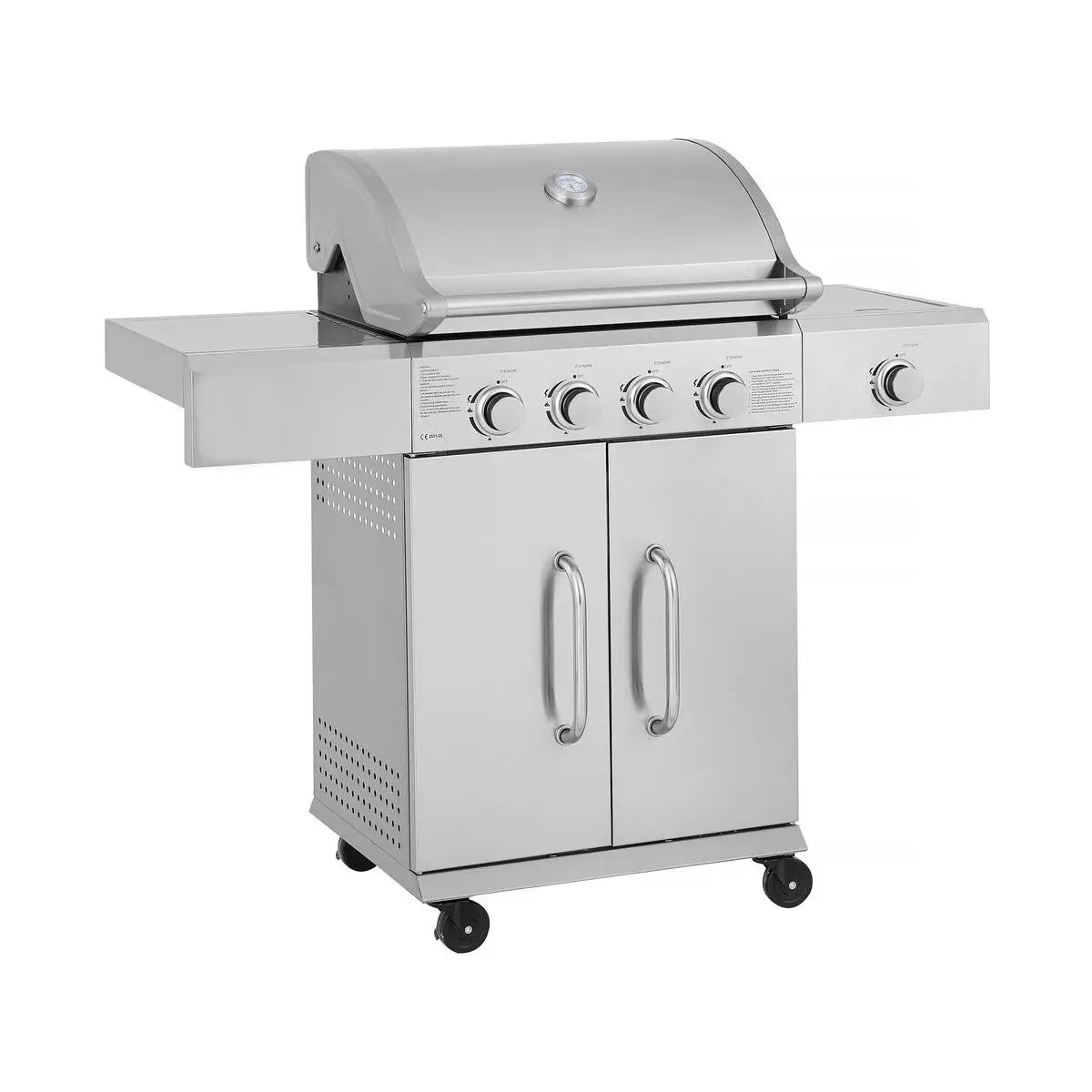 Habitat y Jardin - Barbacoa de gas de acero inoxidable con 5 quemadores incluyendo 1 quemador lateral "Brazzo" - 118 x 57 x 104 cm - Gris claro