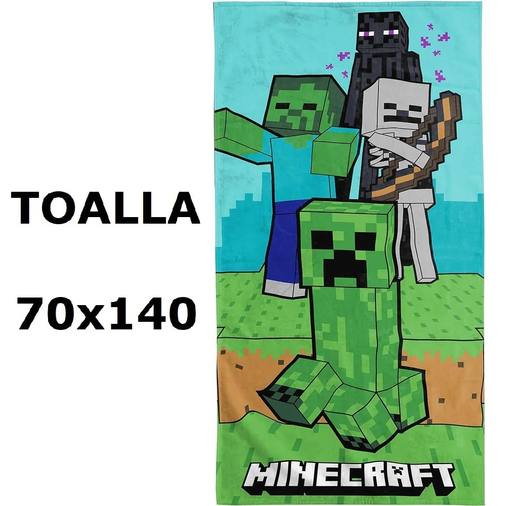 Toalla MINECRAFT de playa niños y niñas ,Toalla de baño,MICROFIBRA 100% POLYESTER,MEDIDAS 70x140cm,minecraft,cm,fespu