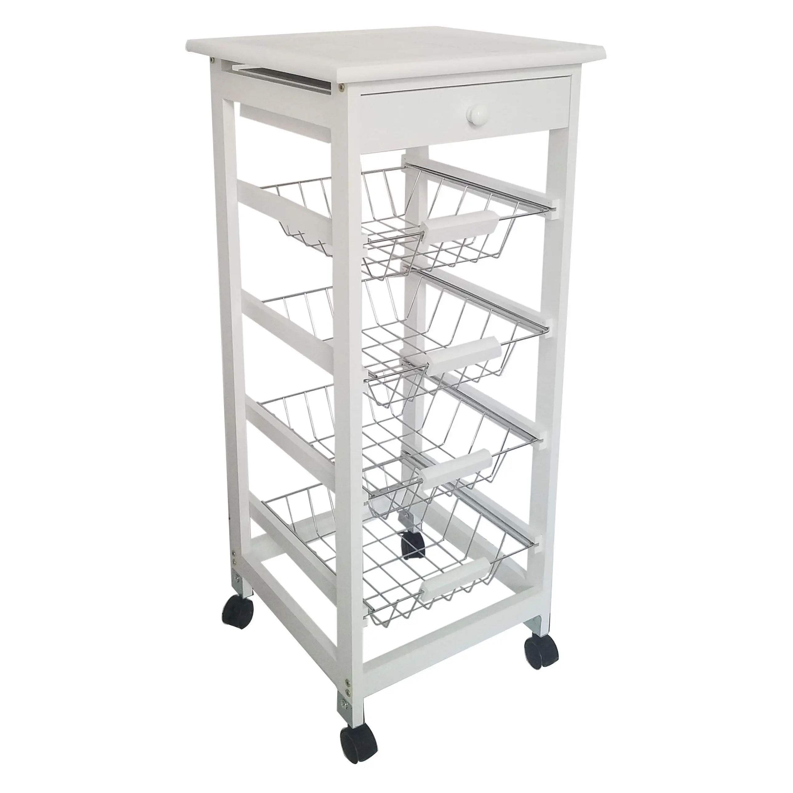 Meyvaser Carro Verdulero Frutero Cocina 4 cestas y Cajon cubertero 37x37x85cm con Ruedas