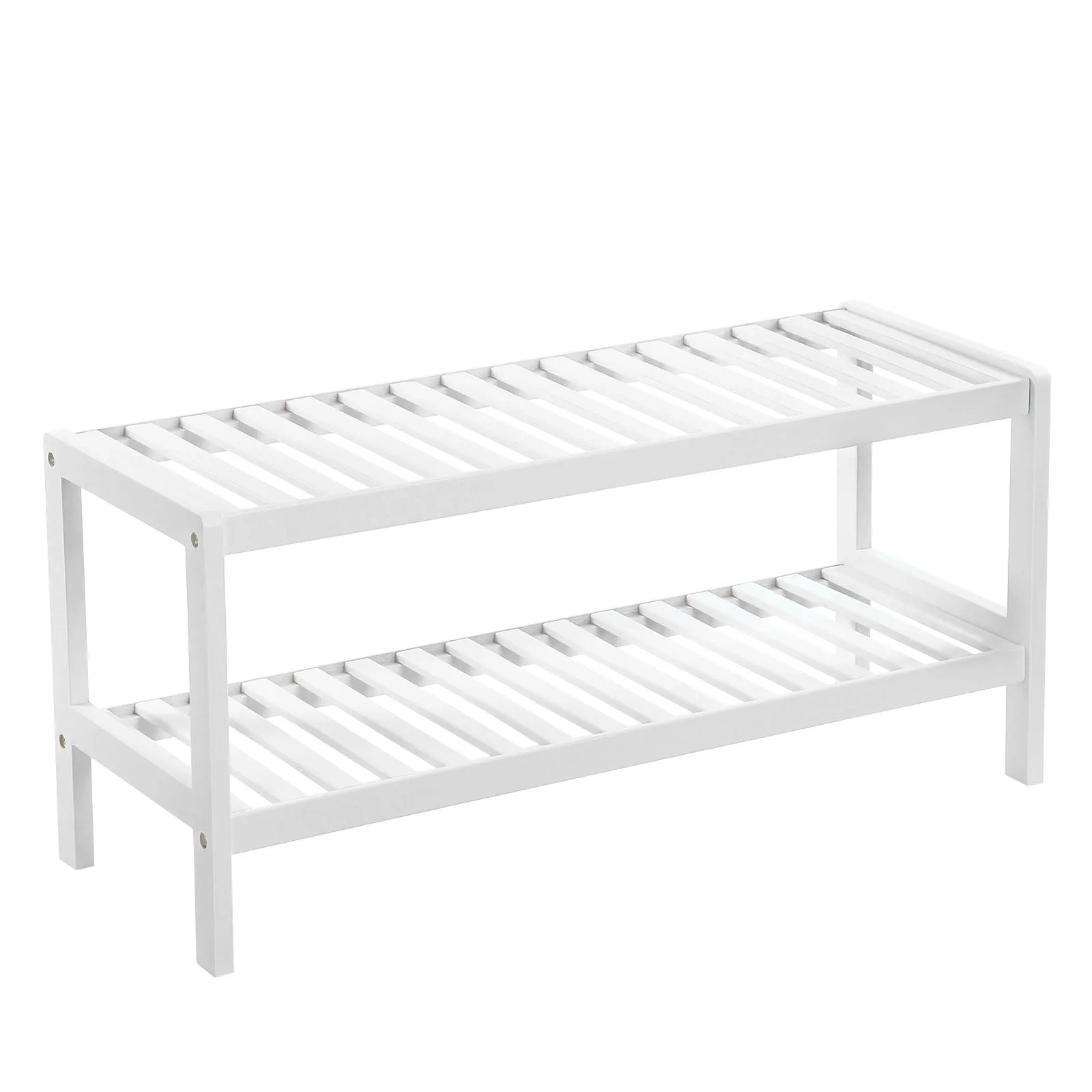 SONGMICS - Estantería para Zapatos (2 Niveles, bambú, Banco para Zapatos, para Entrada, Sala de Estar, baño, 70 x 26 x 33 cm), Color Blanco