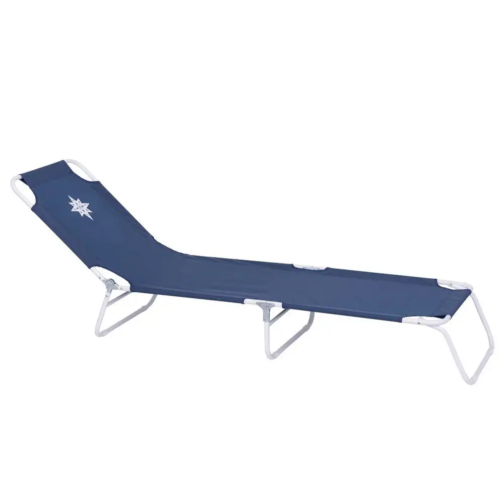 Tumbona playa y jardín reclinable 5 posiciones convertible en cama, plegable, estructura acero pintura Epoxi anticorrosión, tejido loneta Oxford 600 D poliéster azul marino de 186 cm